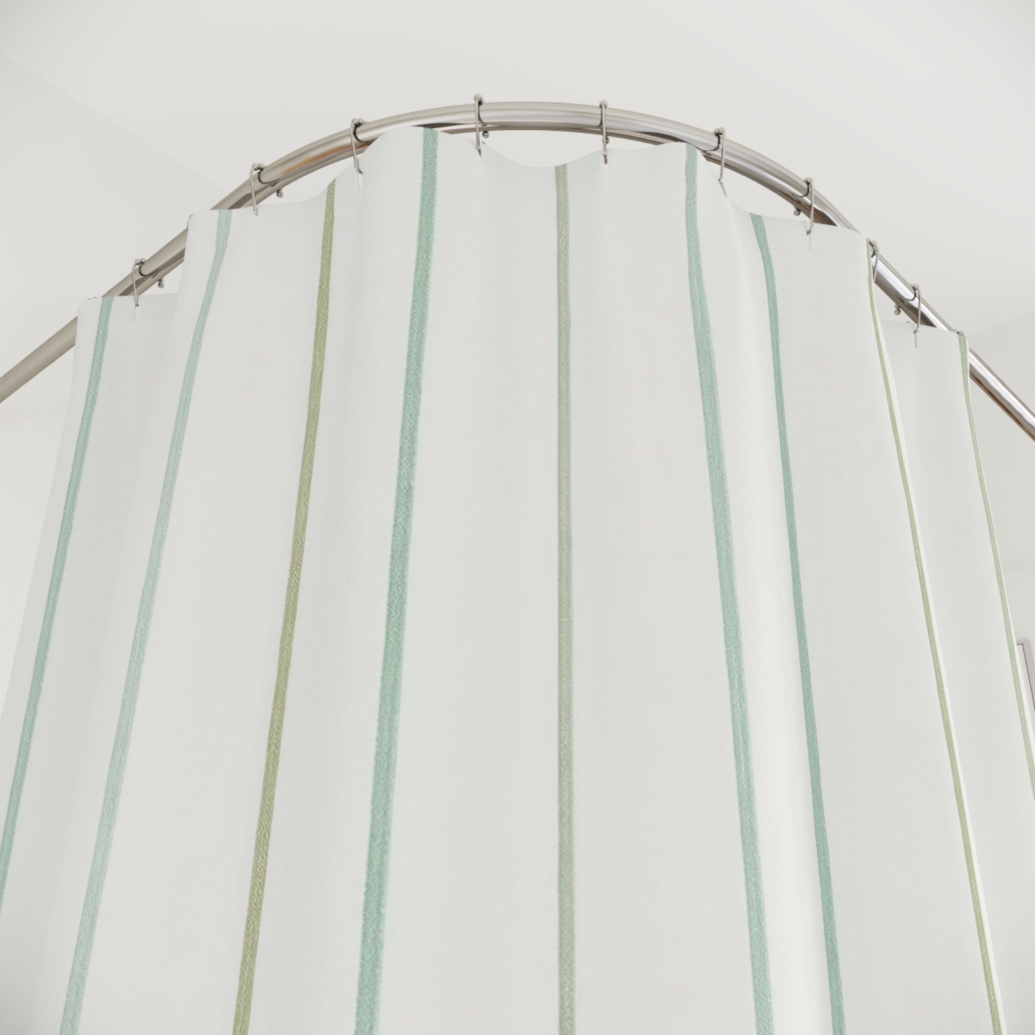 Pale Green White Pinstripe Shower Curtain