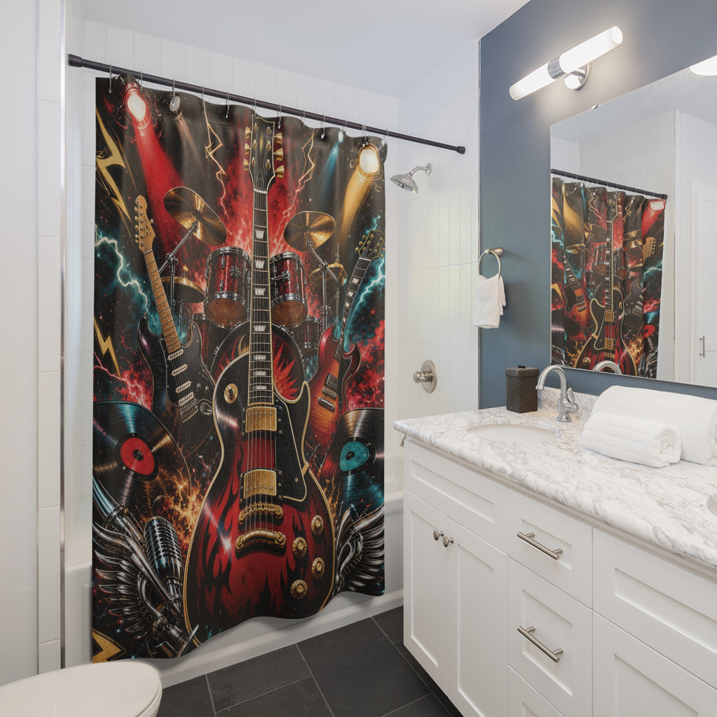 Rock and Roll Shower Curtain: Electric Guitar Music