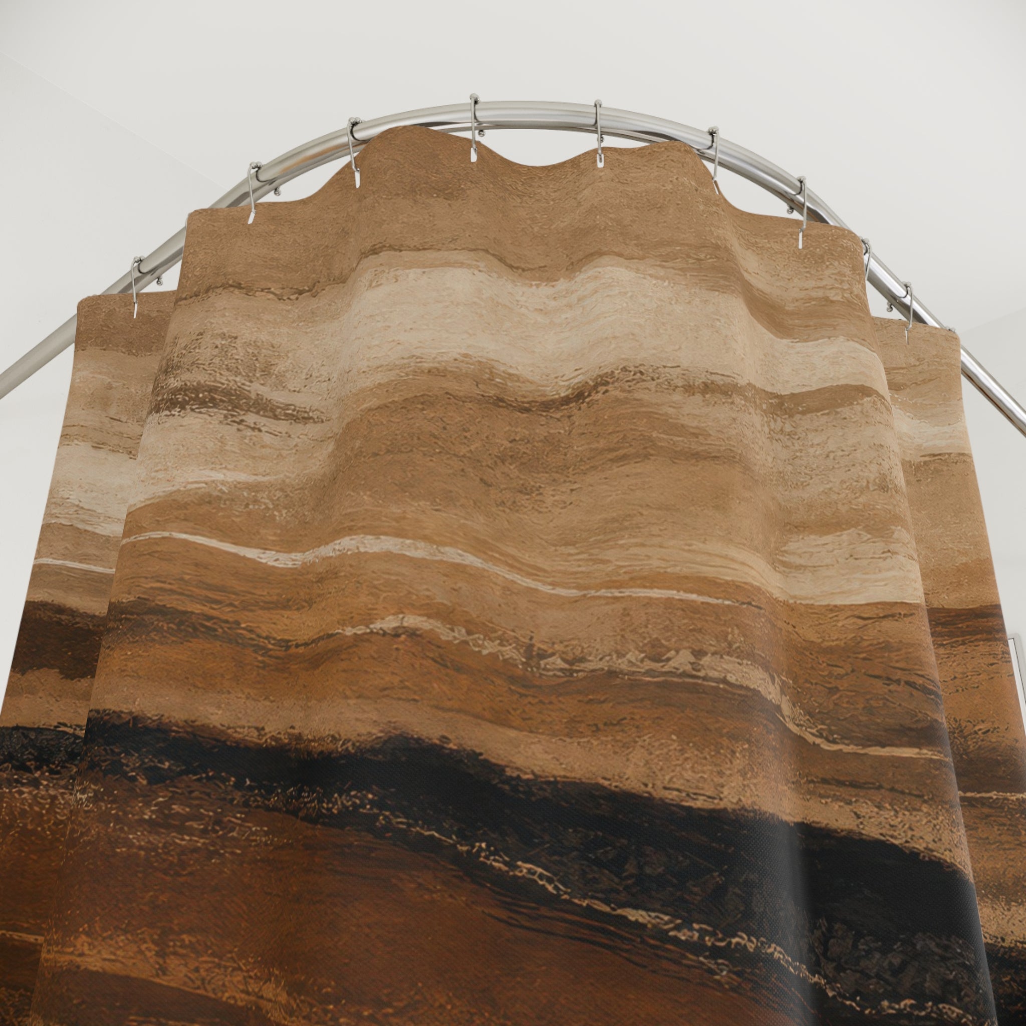 Landscape Shower Curtain, Brown Beige Abstract Bath Decor, Earth Tone Horizon Pattern, Earth Tone Warm Neutral Guest Bathroom Decor Style