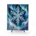 Aurora blue teal snowflake crystal shower curtain with full front view