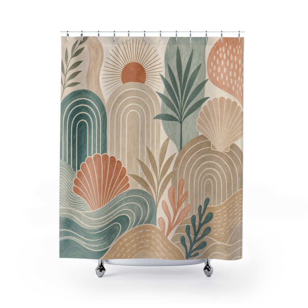 Coastal Boho Shell Wave Shower Curtain