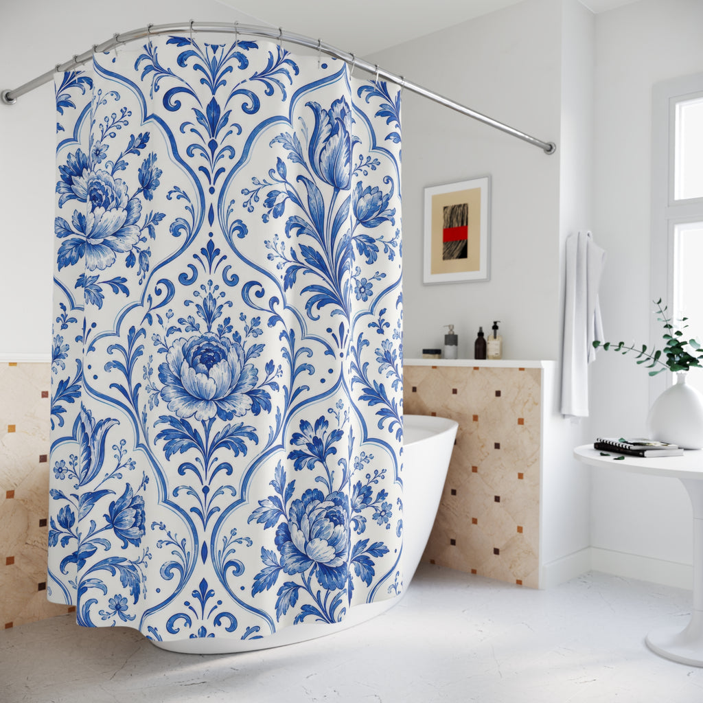 White Botanical Tile Shower Curtain