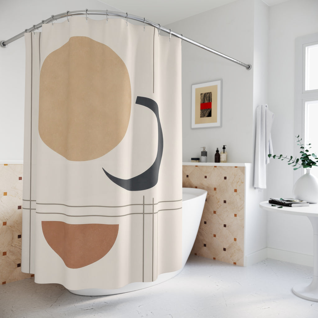 Tan Black Circle Crescent Shower Curtain