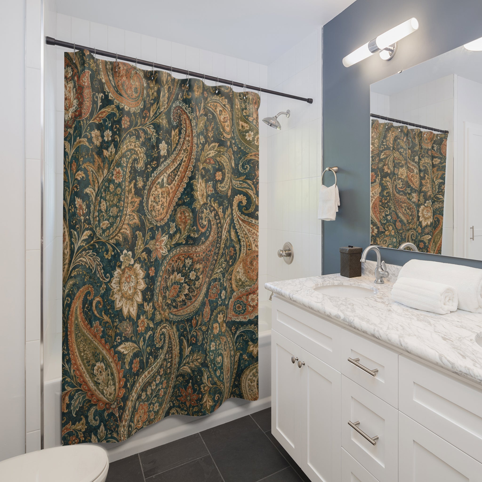 Paisley Shower Curtain: Teal Boho Textile