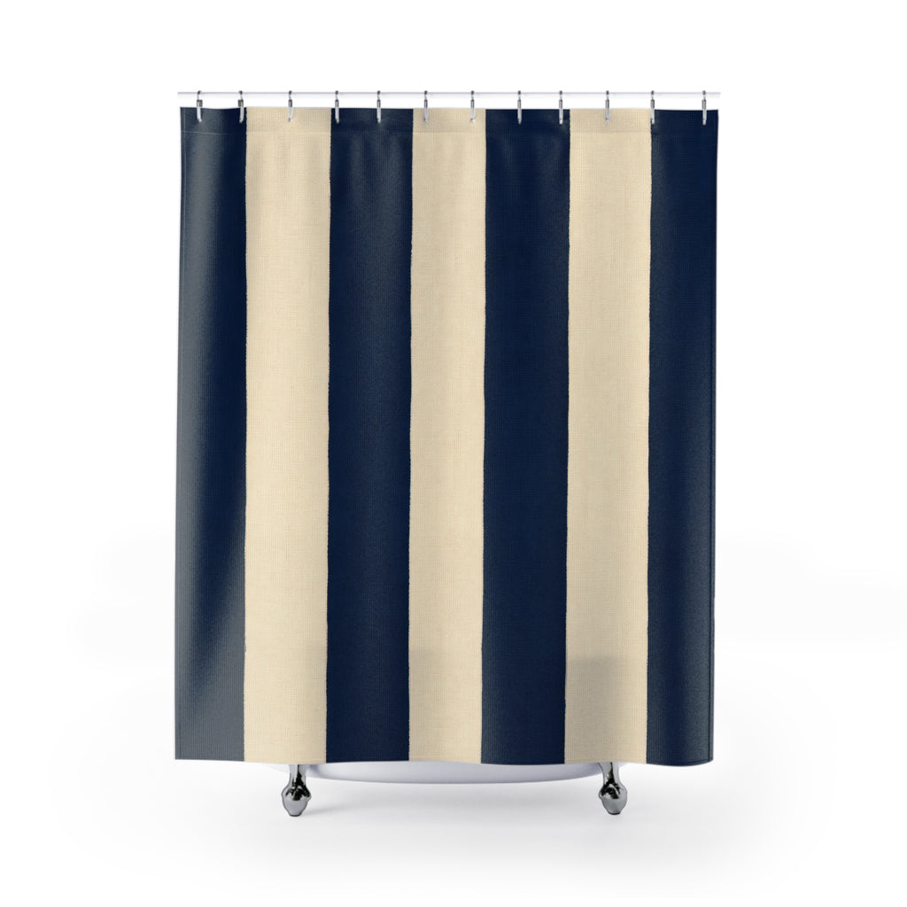 Navy Blue Cream Cabana Stripe Shower Curtain