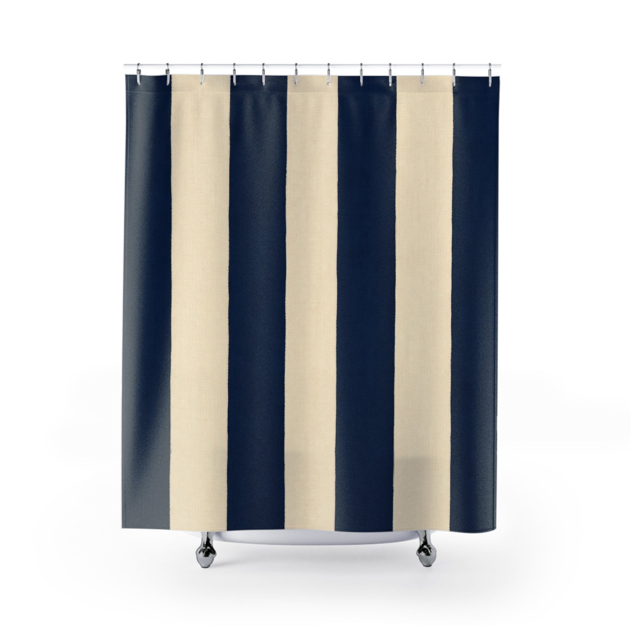 Navy Blue Cream Cabana Stripe Shower Curtain