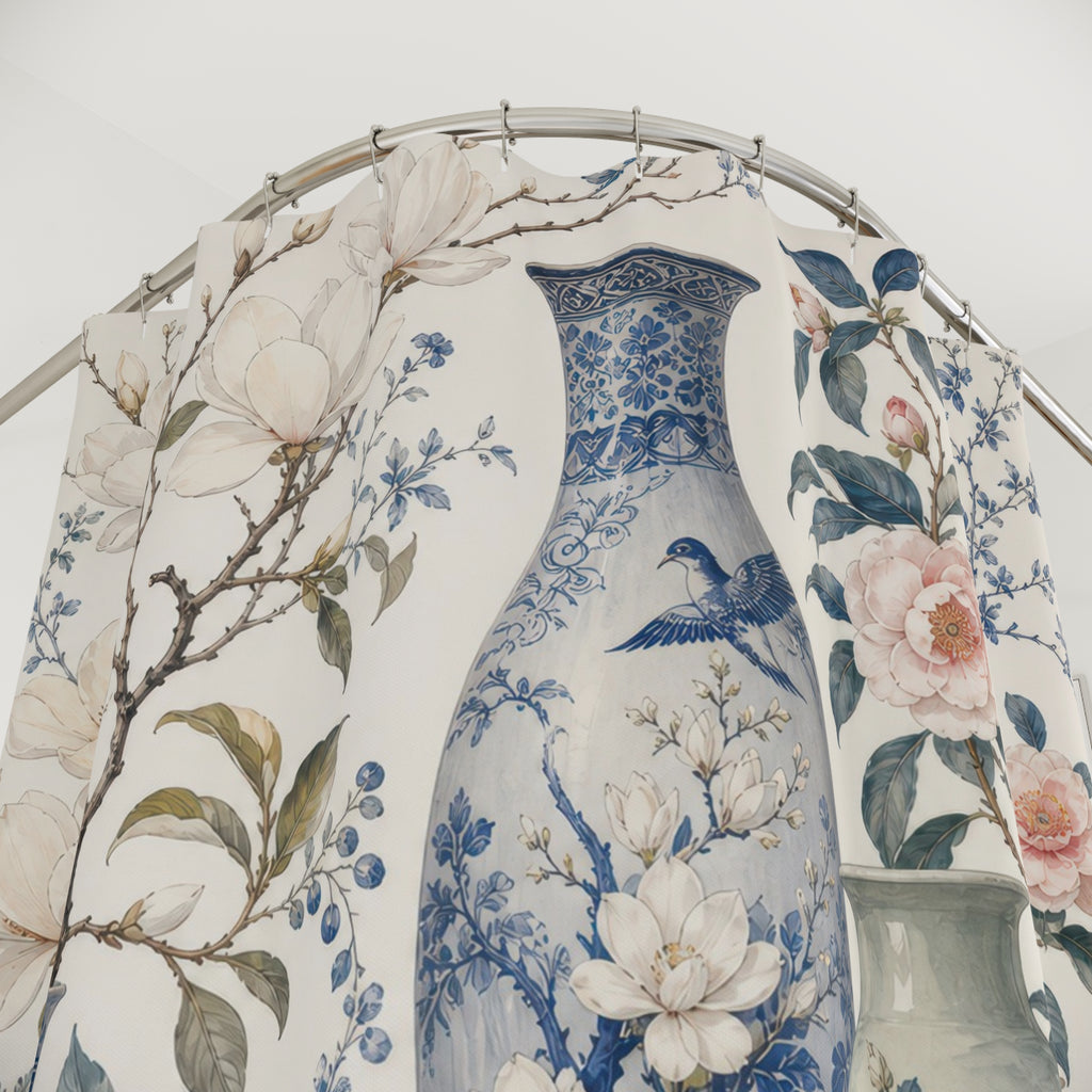 Blue White Porcelain Botanical Shower Curtain