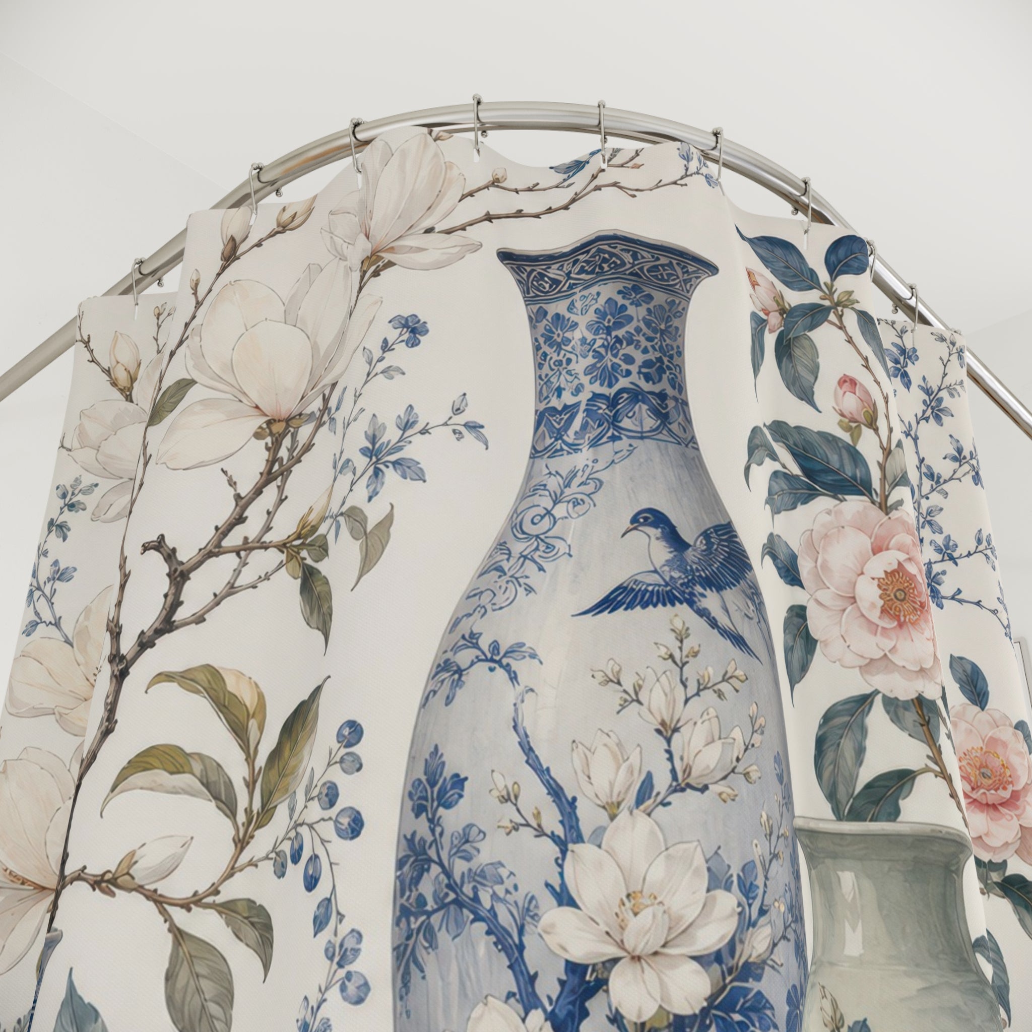 Blue White Porcelain Botanical Shower Curtain