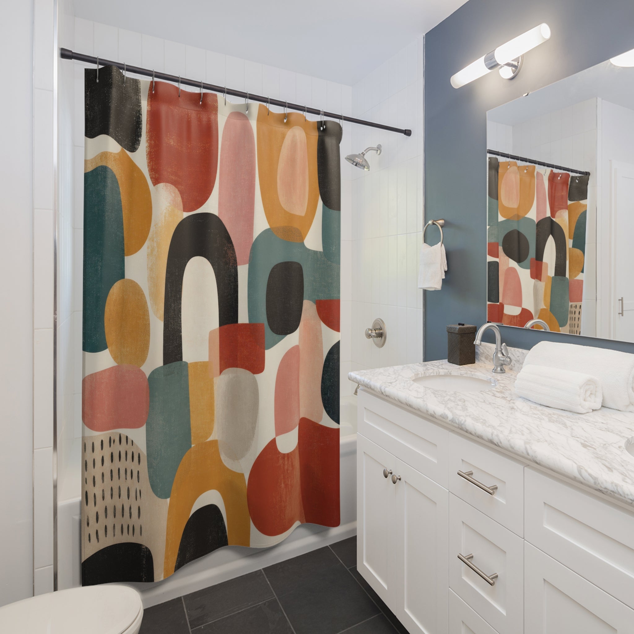 Mid Century Geometric Block Abstract Shower Curtain