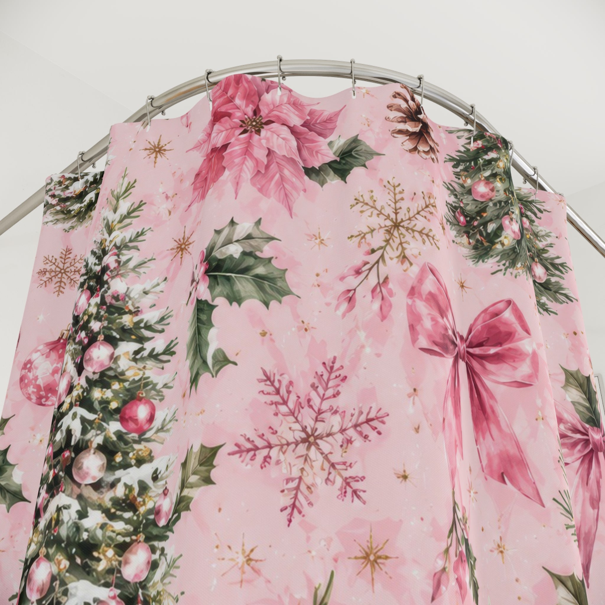 Christmas Shower Curtain: Pink Holiday Floral