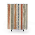 Terracotta Sage Blue Geometric Stripe Shower Curtain