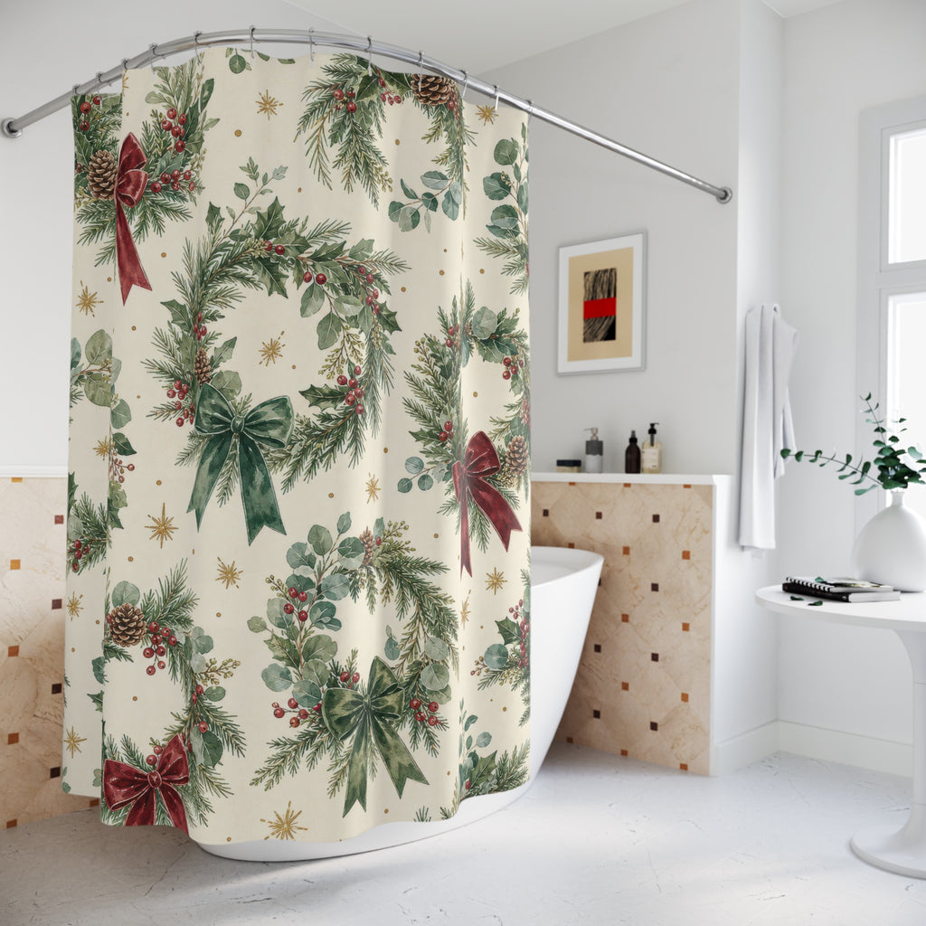 Wreath Red Bow Shower Curtain