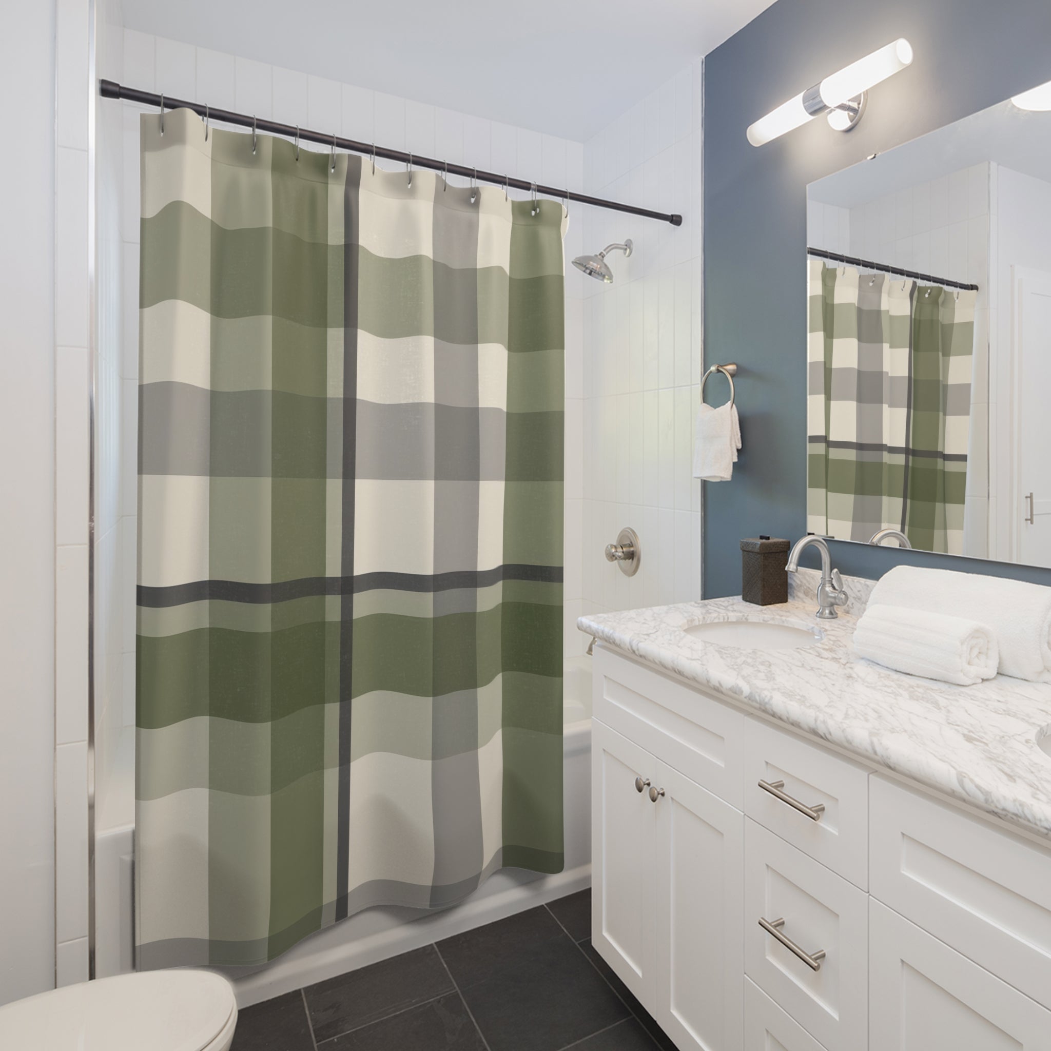 Green Grey Plaid Shower Curtain