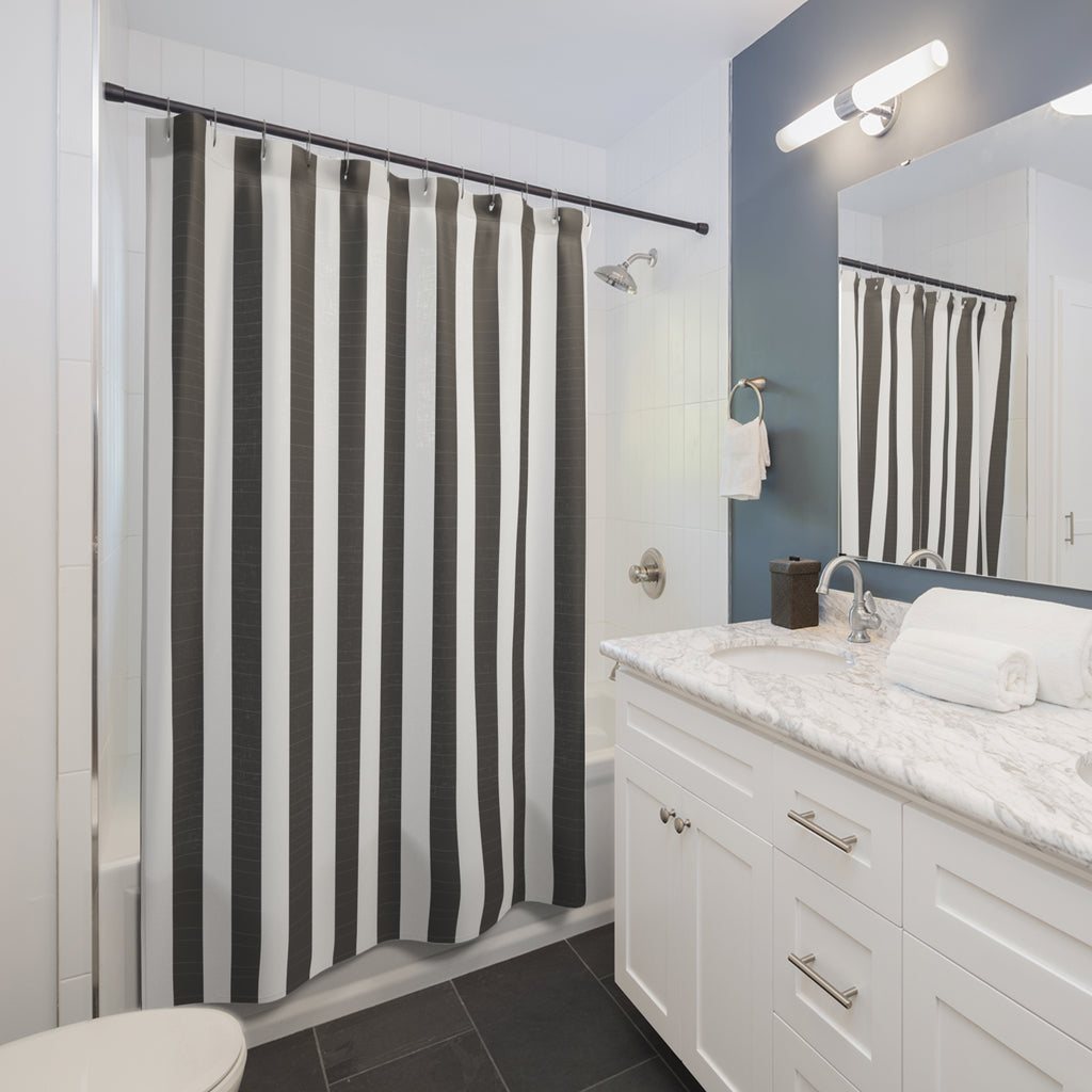 Grey and White Awning Stripe Shower Curtain