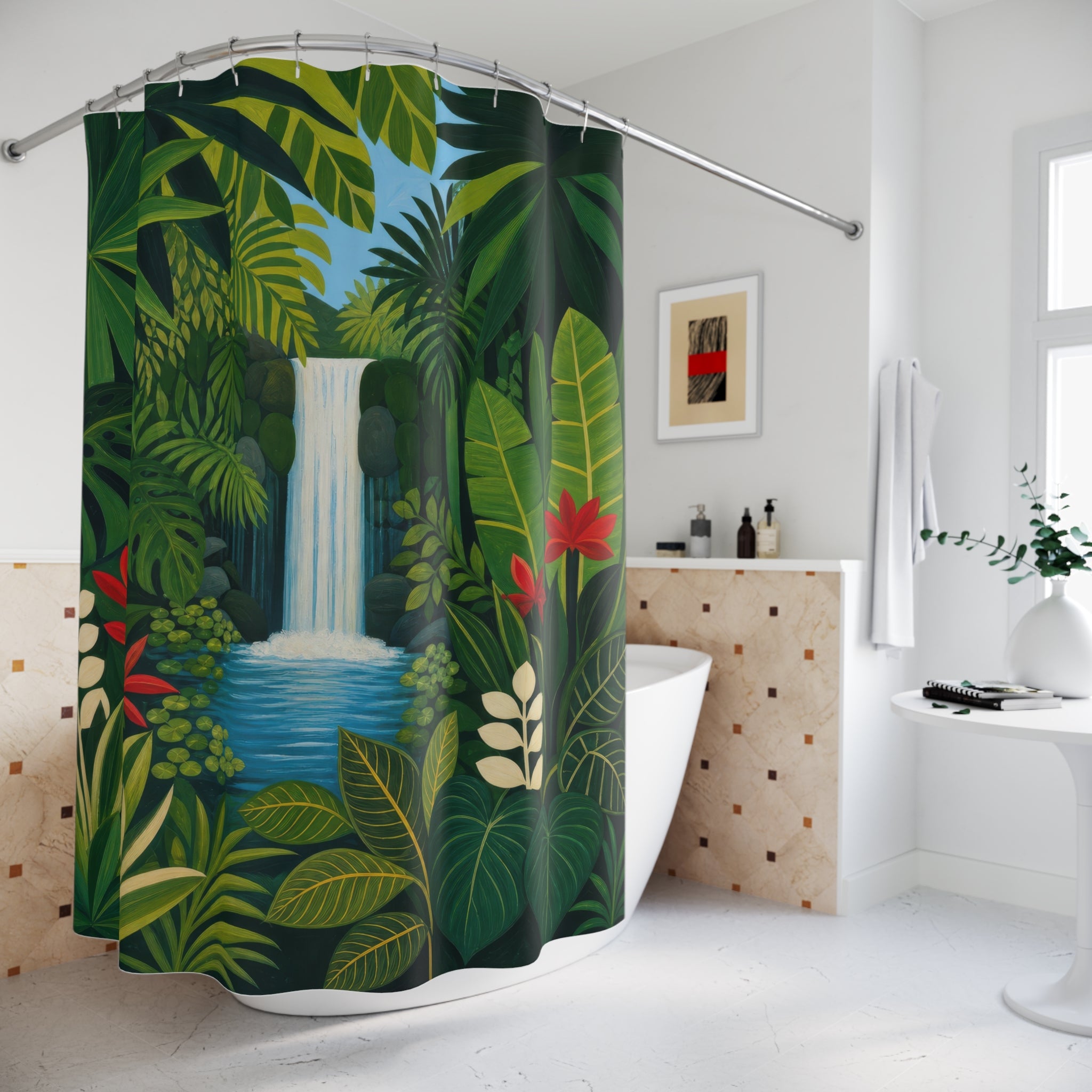 Jungle Waterfall Landscape Print Shower Curtain