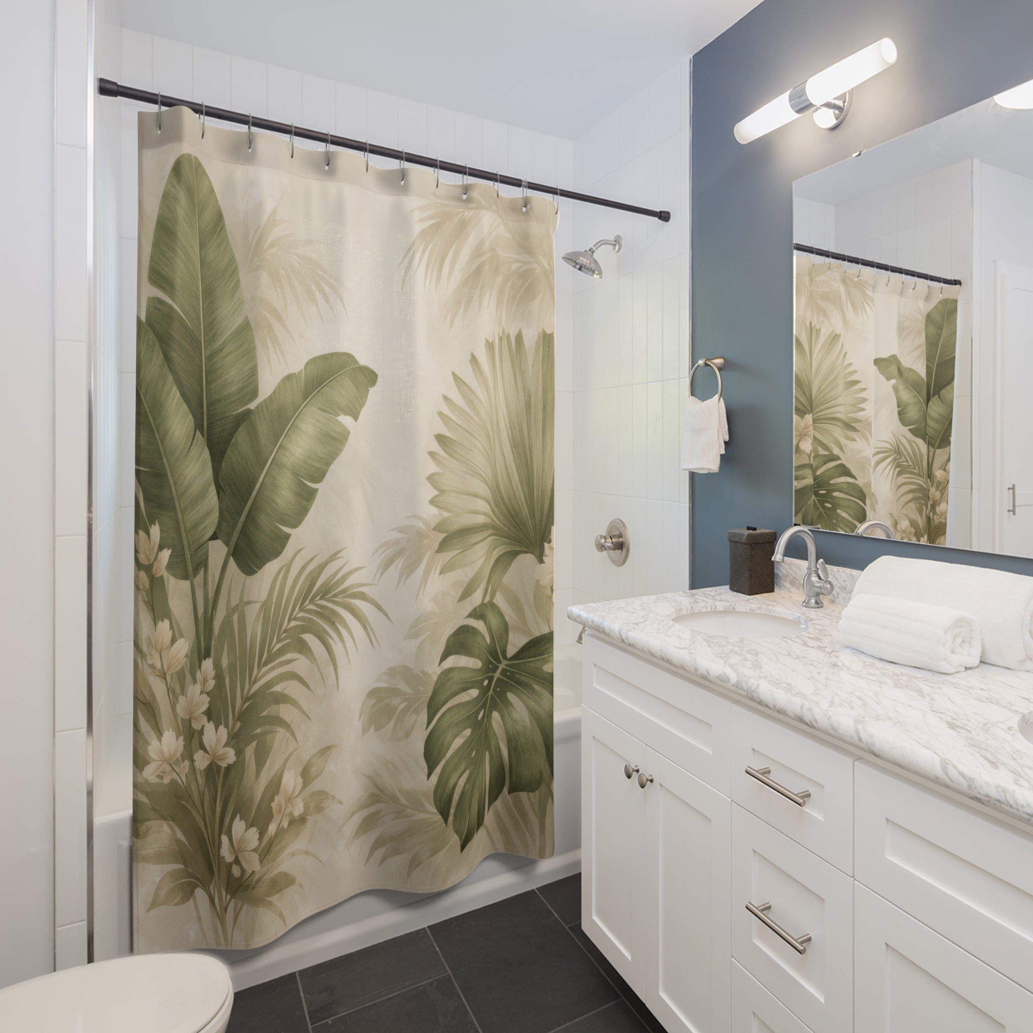 Botanical Palm Leaf Shower Curtain – Beige Green