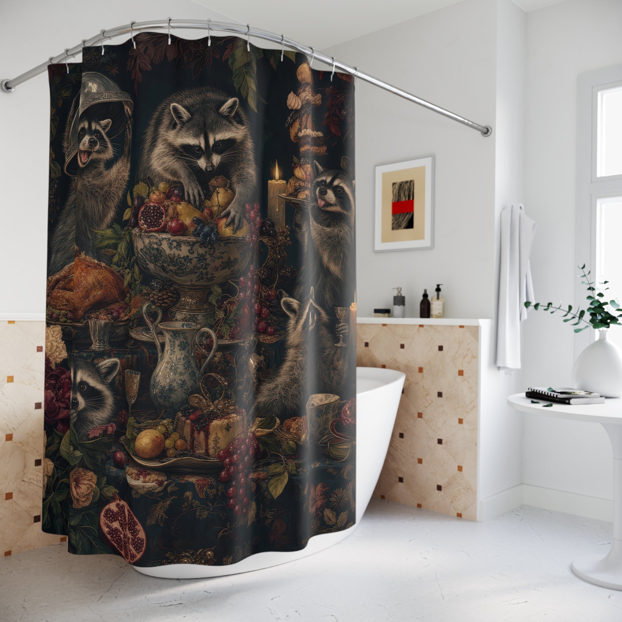 Raccoon Candlelight Banquet Shower Curtain