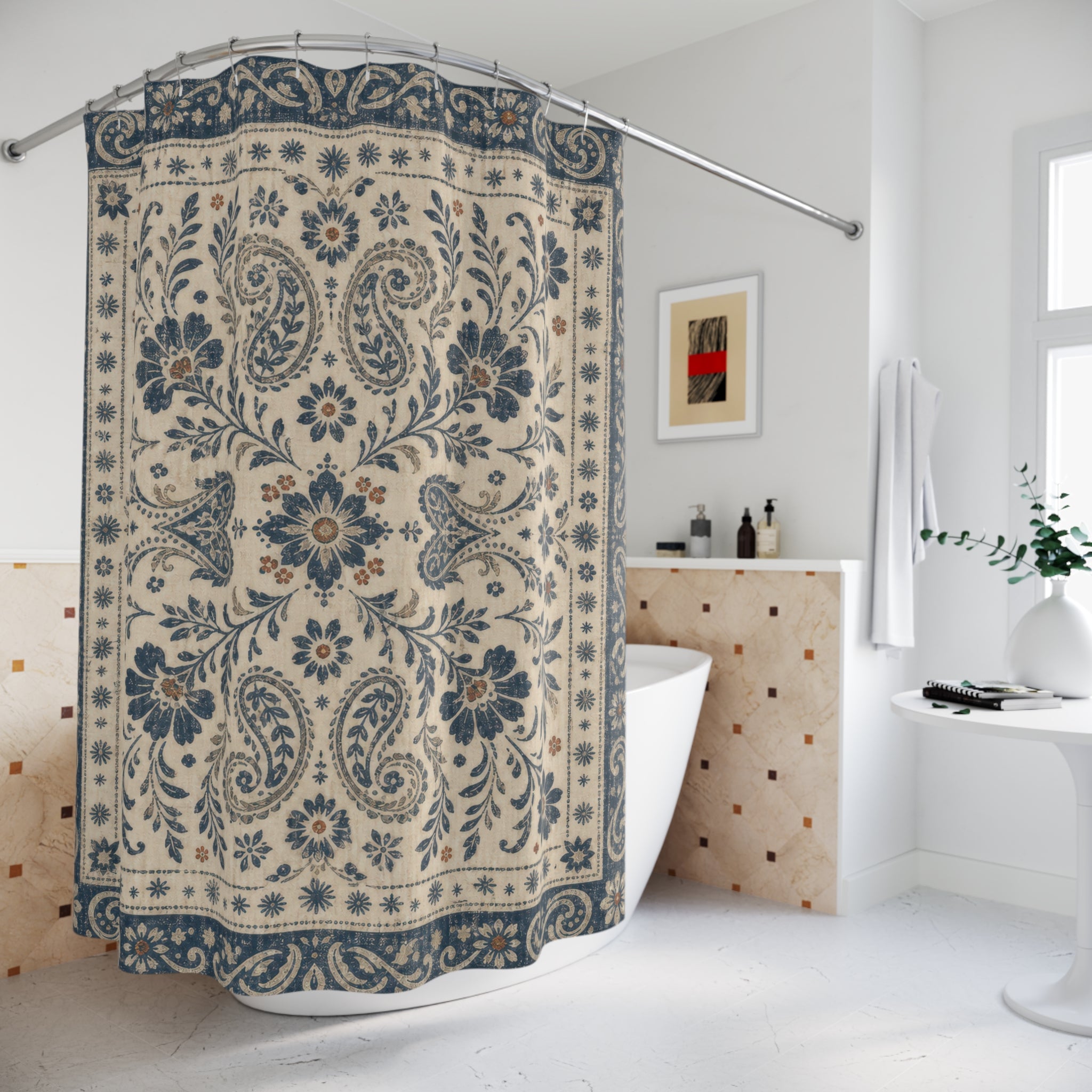 Blue Paisley Medallion Shower Curtain