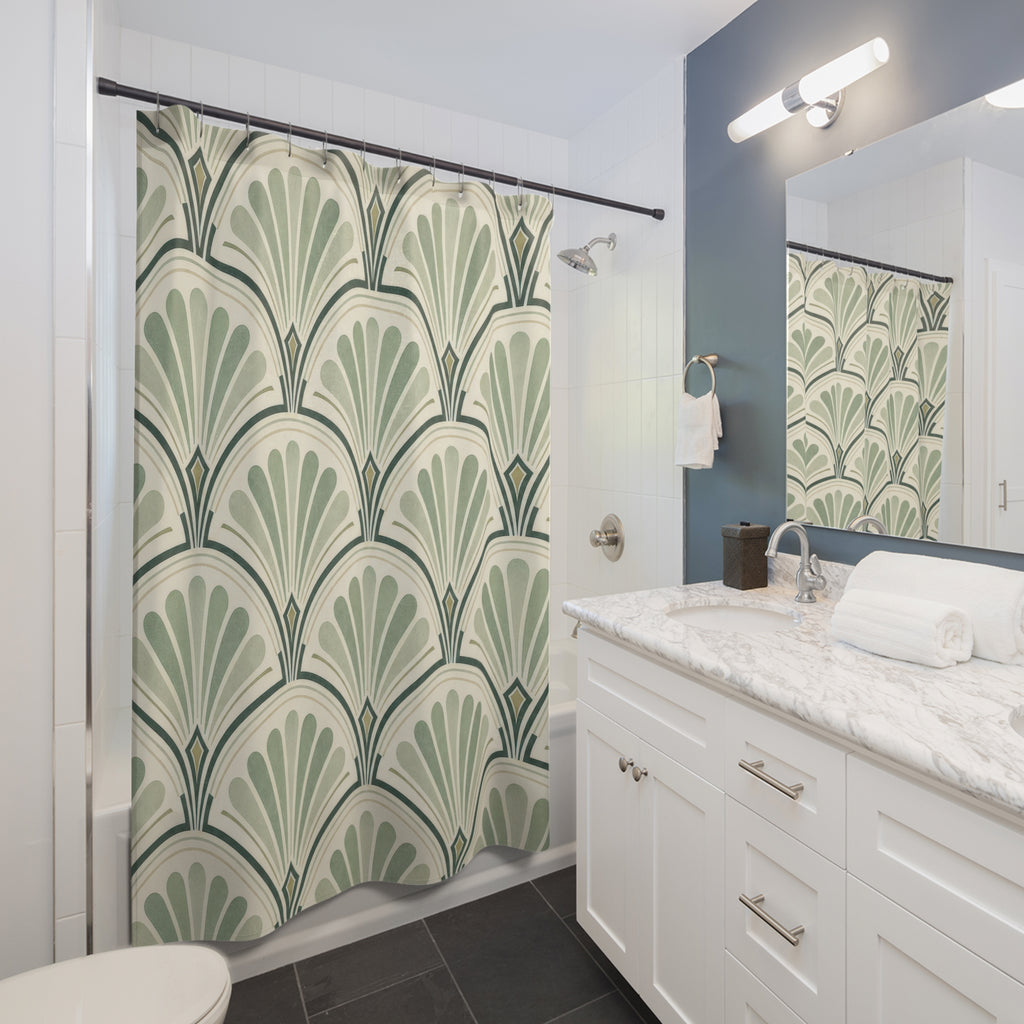 Jade Art Deco Fan Shower Curtain