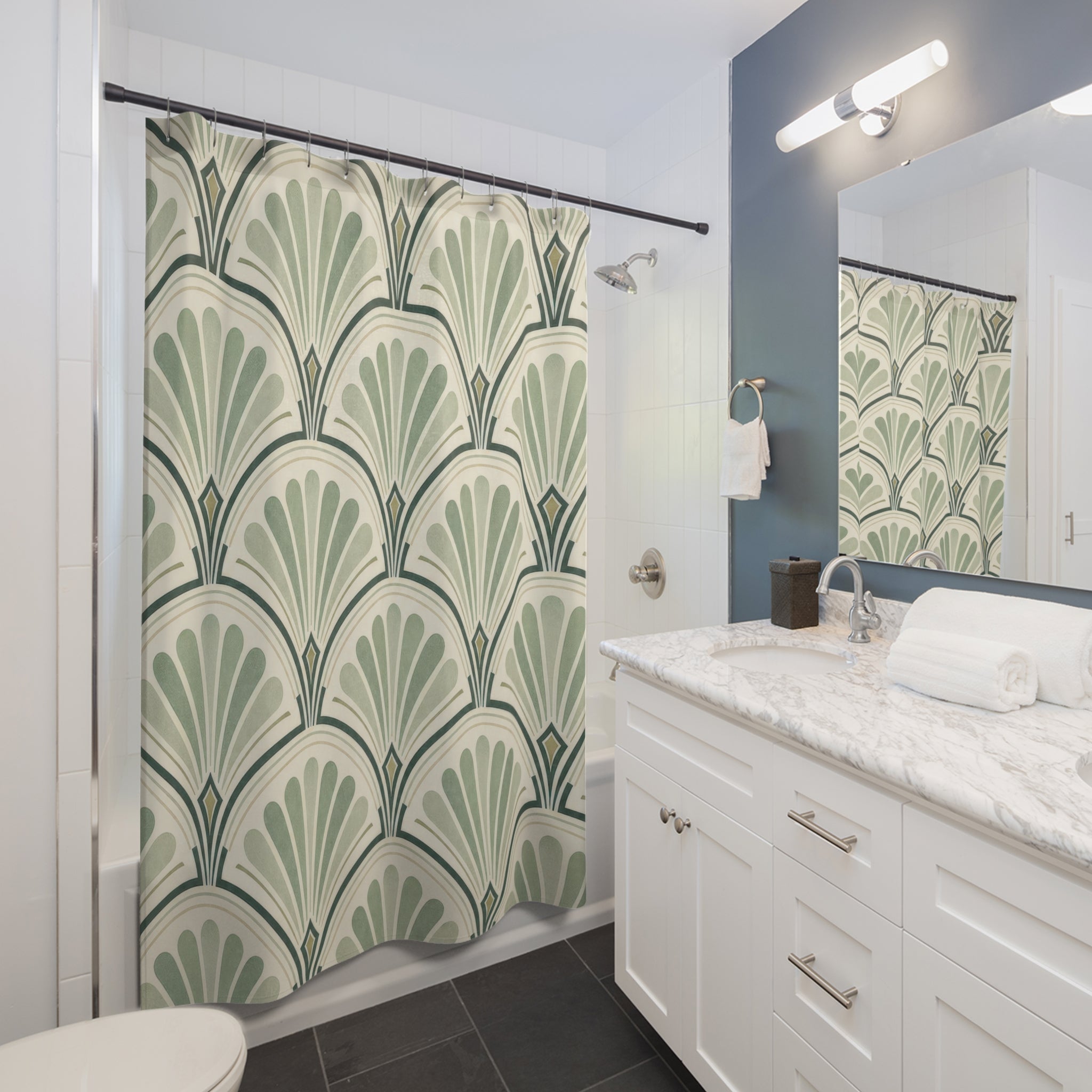 Jade Art Deco Fan Shower Curtain