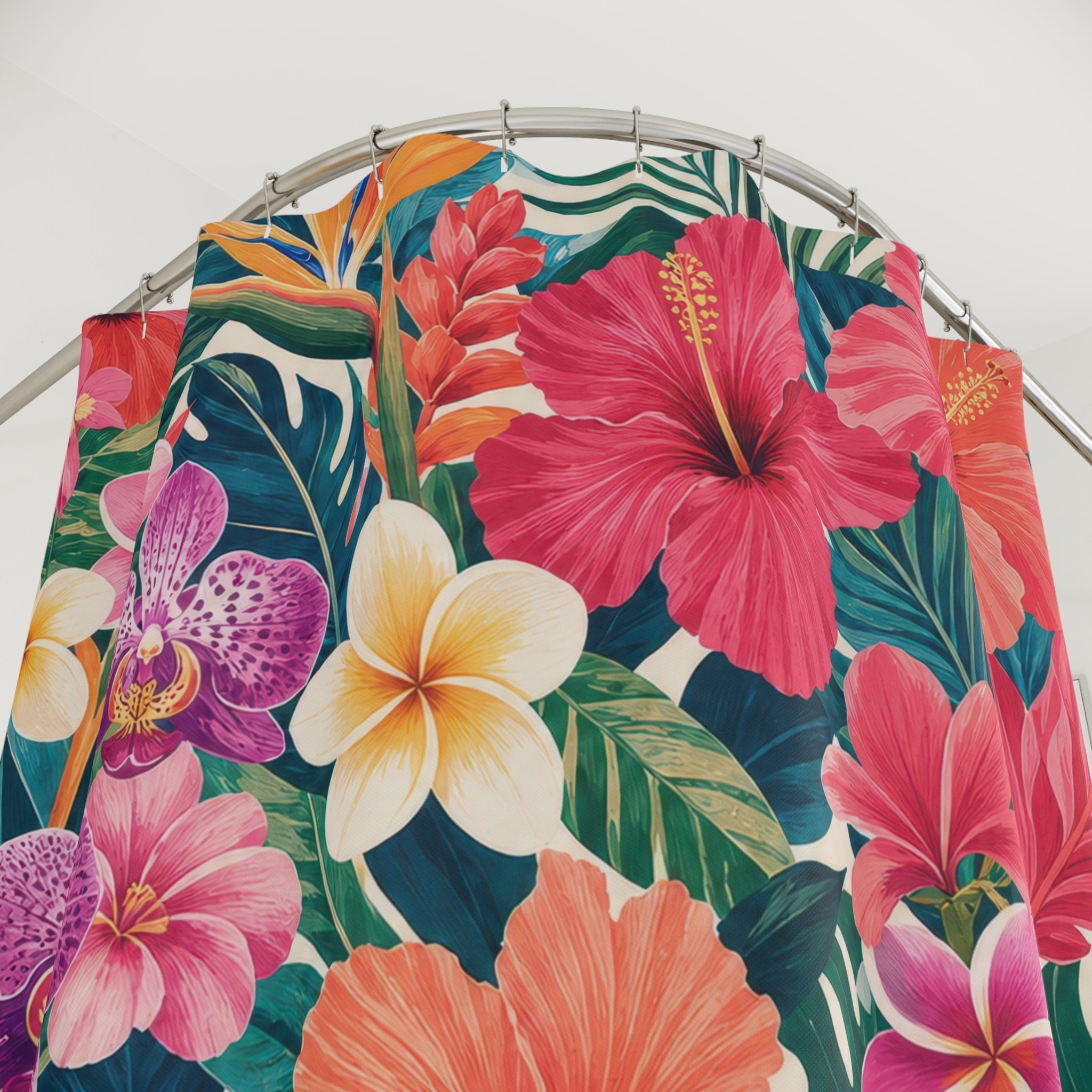 Pink Hibiscus Orchid Floral Shower Curtain
