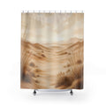 Sweeping tan dunes and wind-shaped grasses beneath a hazy horizon shower curtain with full front view