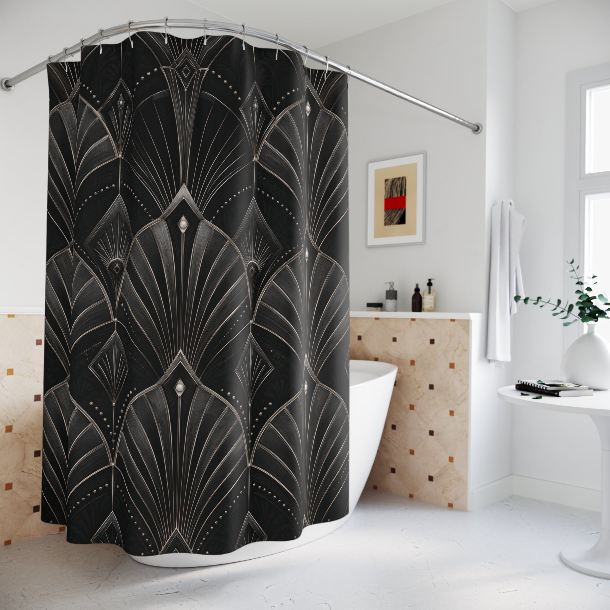 Black and Silver Art Deco Shower Curtain