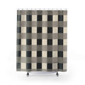 Buffalo checks in charcoal, gray and ivory shower curtain with full front view