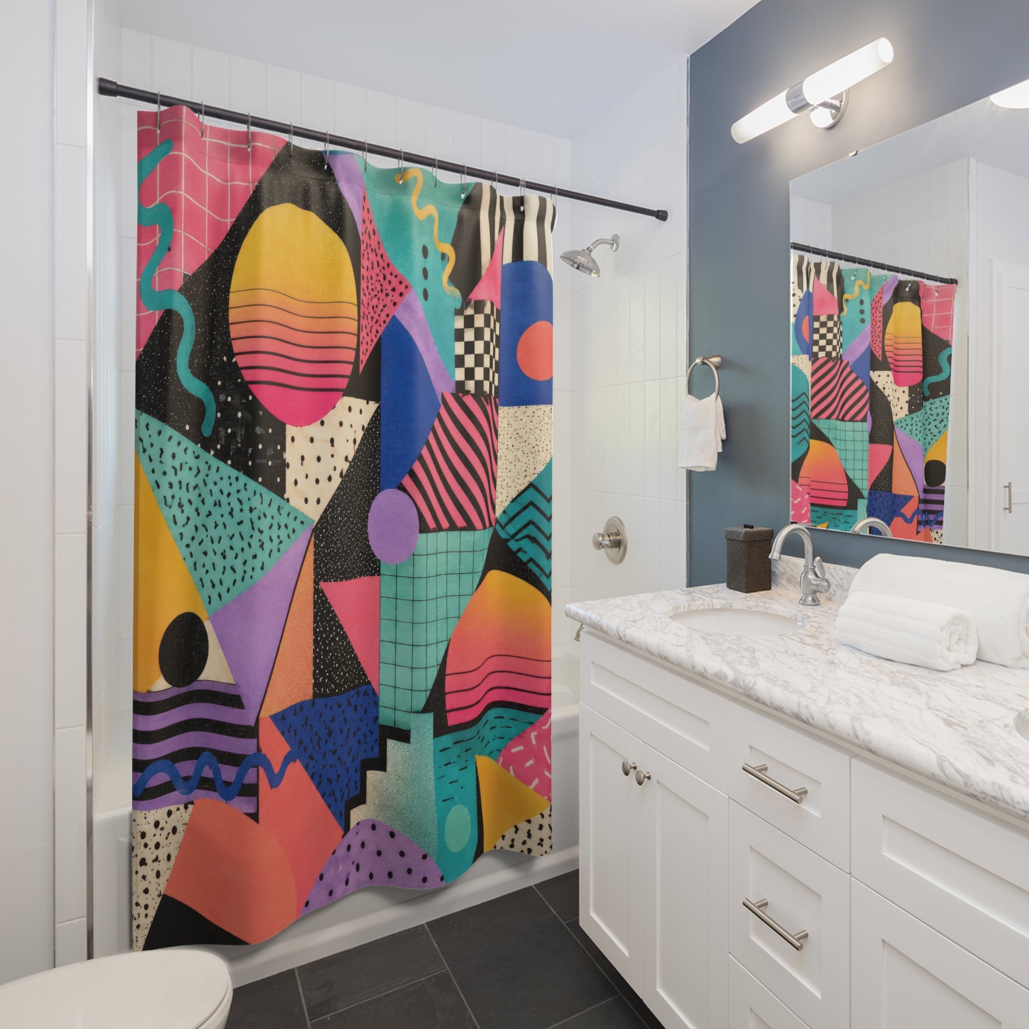 80s Shower Curtain: Memphis Geometry