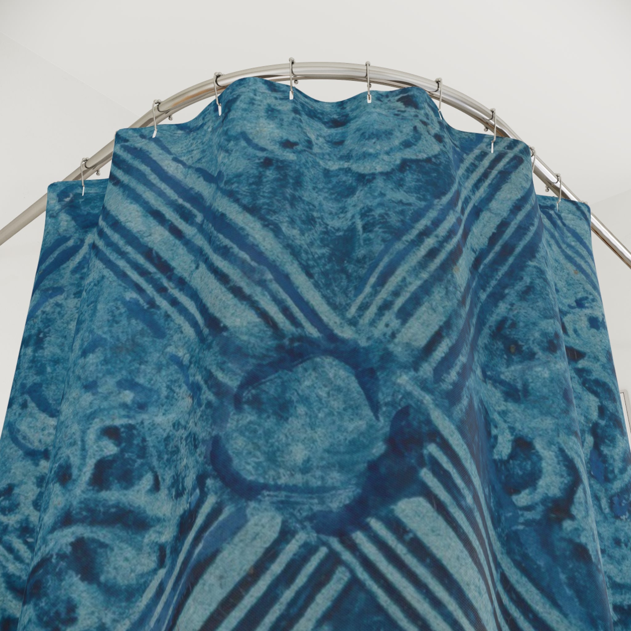German Paste Paper Shower Curtain – Indigo Stripe