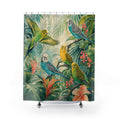 Parakeet Rainforest Canopy shower curtain with full front view