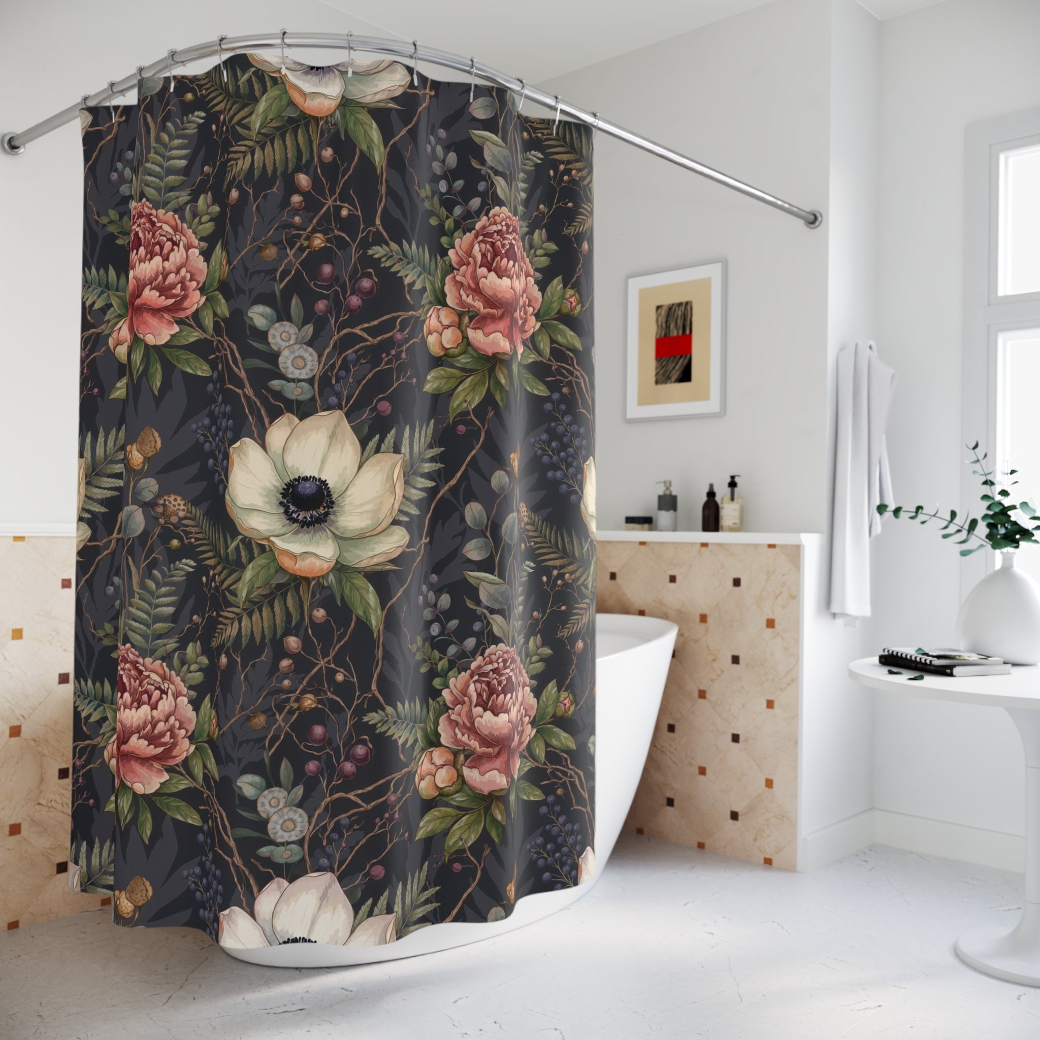 Moody Peony Shower Curtain — Dark Pink Floral