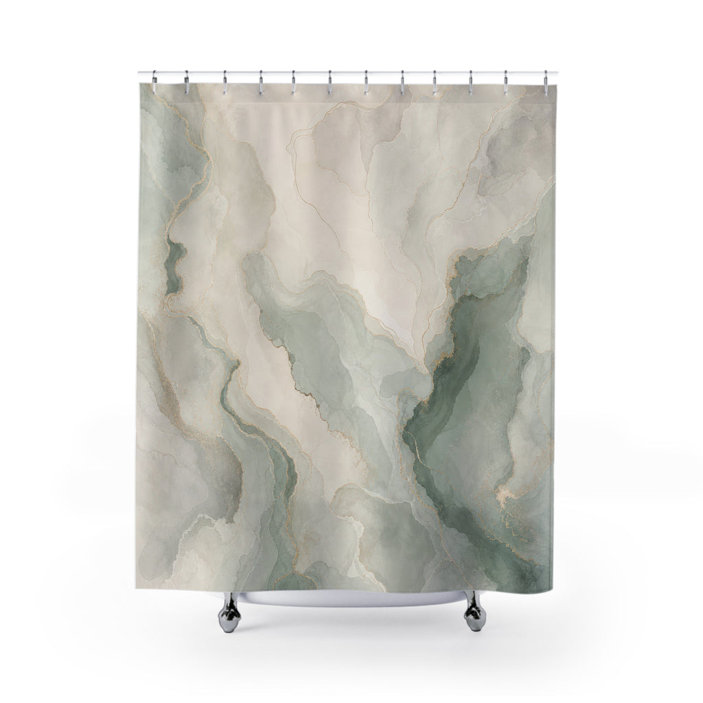 Fresh Sea Green Marble Abstract Shower Curtain