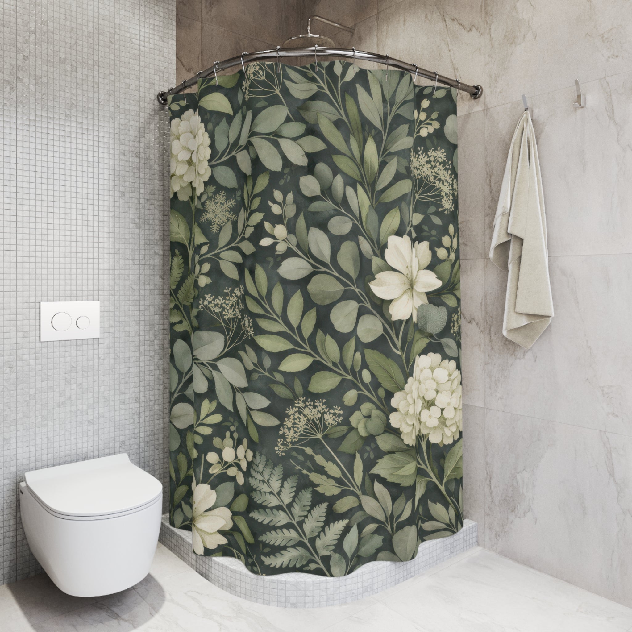Green and Grey Botanical Shower Curtain – Sage Eucalyptus