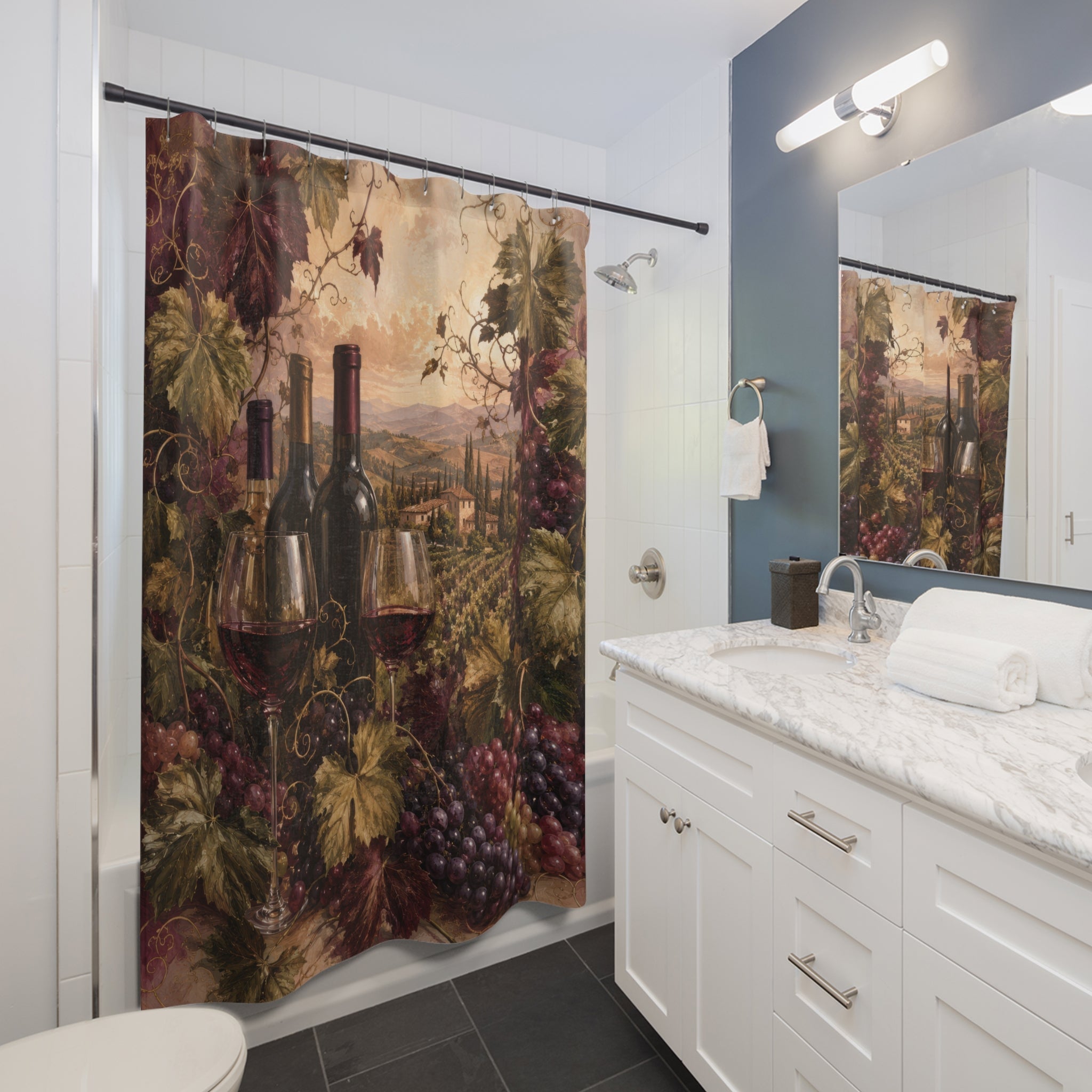 Wine Shower Curtain: Burgundy Vineyard Grape Vine