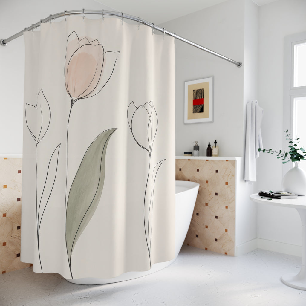 Minimal Tulip Line Art Shower Curtain