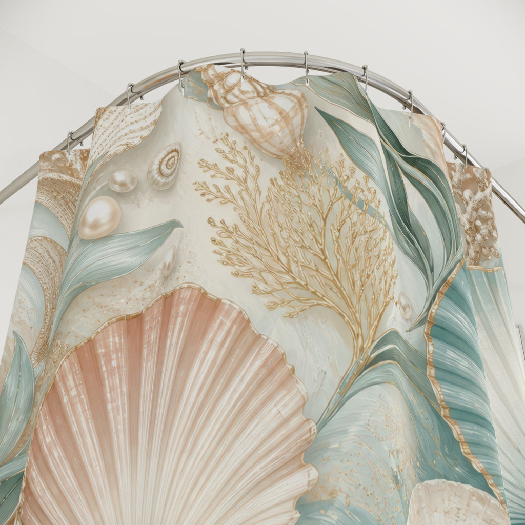 Shell Shower Curtain: Aqua Seashell Coastal