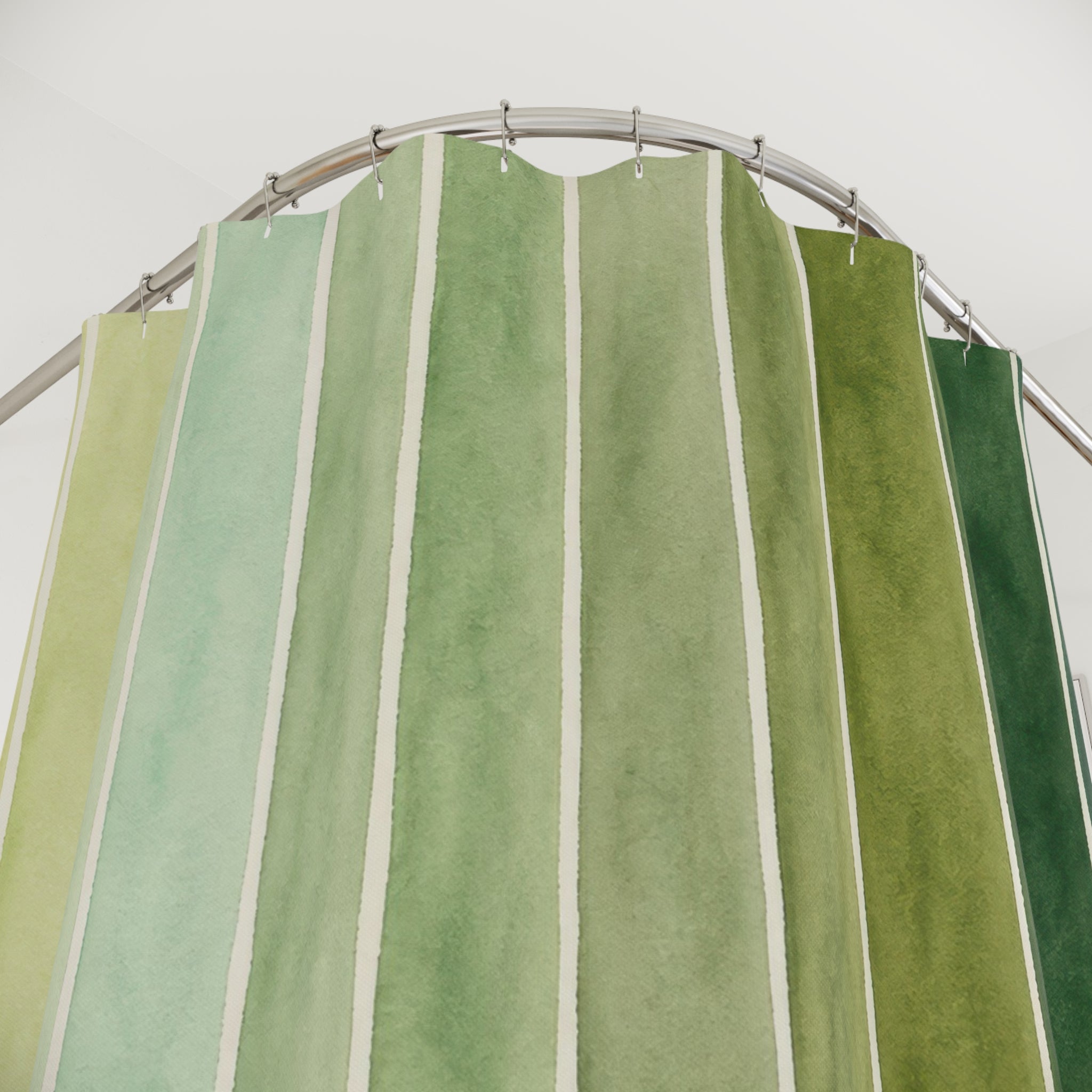 Green Ombre Watercolor Stripe Shower Curtain