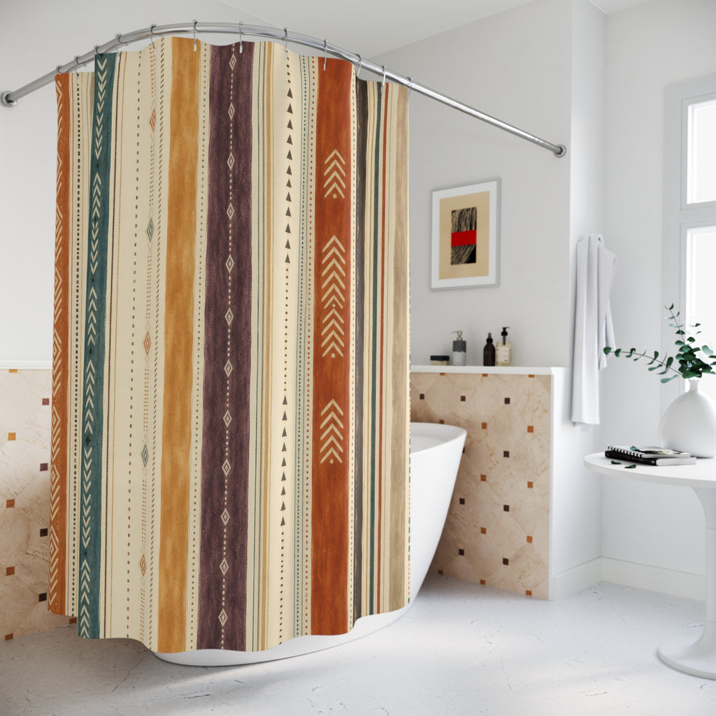Teal Green Terracotta Geometric Stripe Shower Curtain