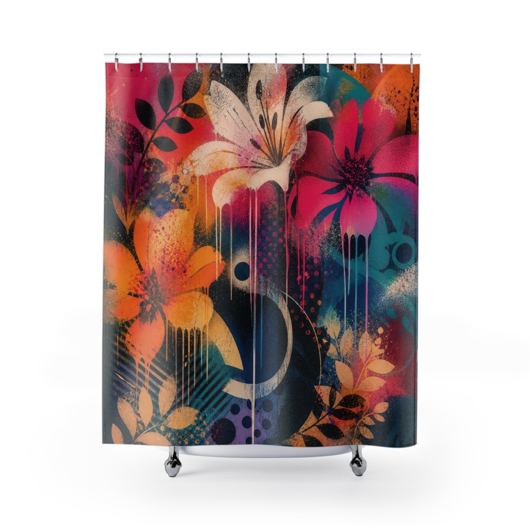 Spray Paint Shower Curtain: Bright Abstract Floral Graffiti