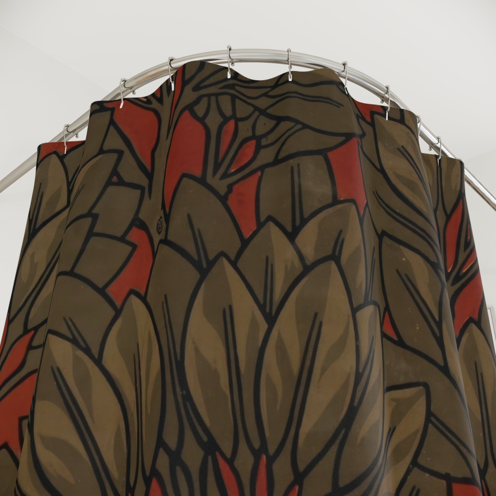 Bay Leaf Shower Curtain – 1882 Century Guild Red Brown