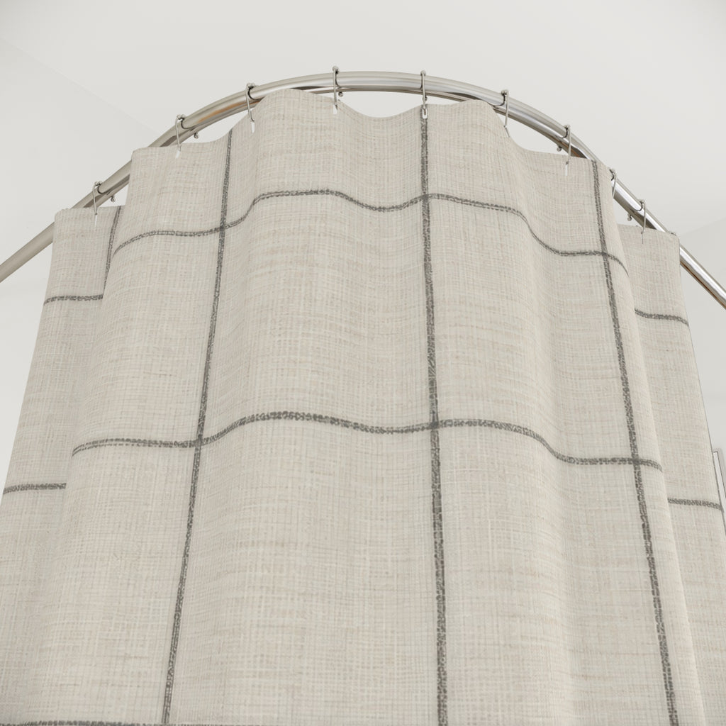 Taupe Gray Grid Check Shower Curtain