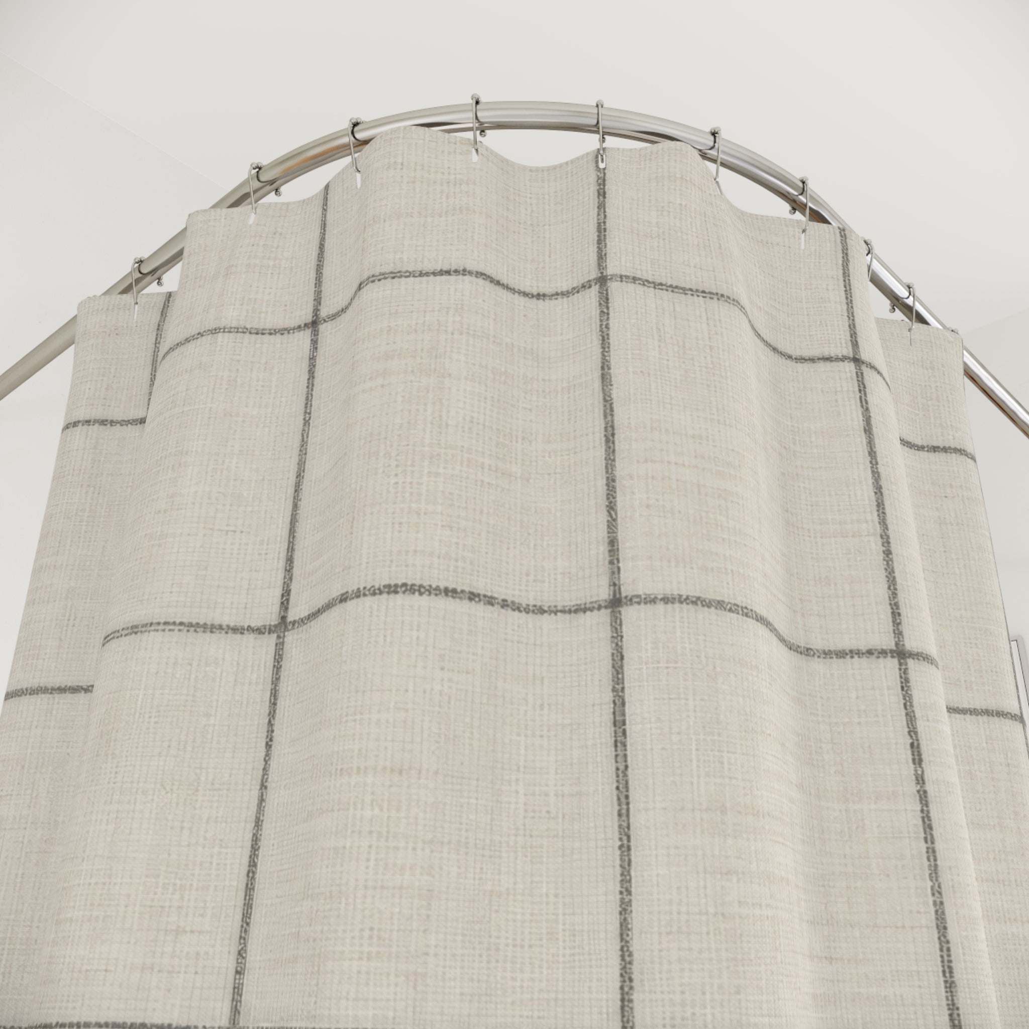 Taupe Gray Grid Check Shower Curtain