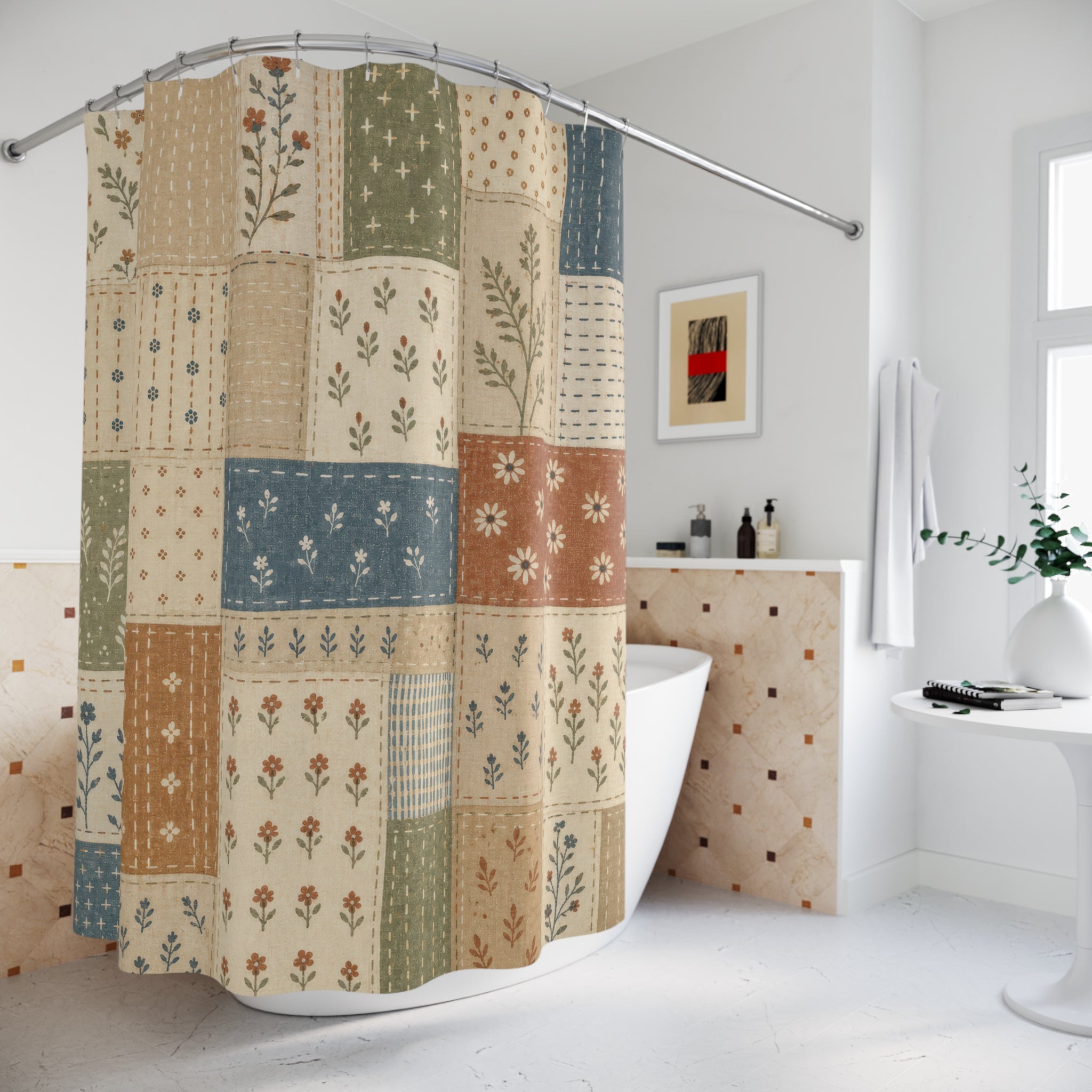 Patchwork Botanical Quilt Shower Curtain