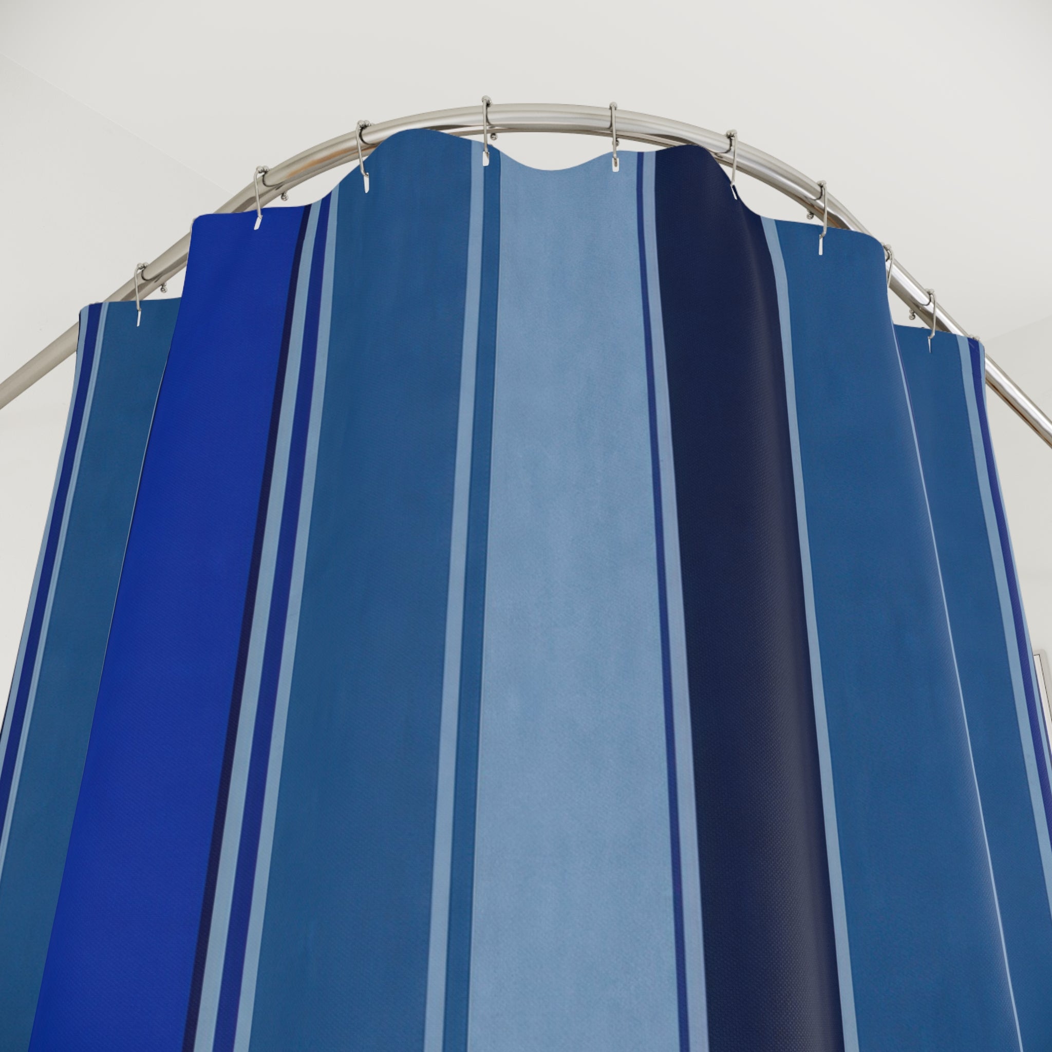 Navy Royal Blue Thin Stripe Shower Curtain