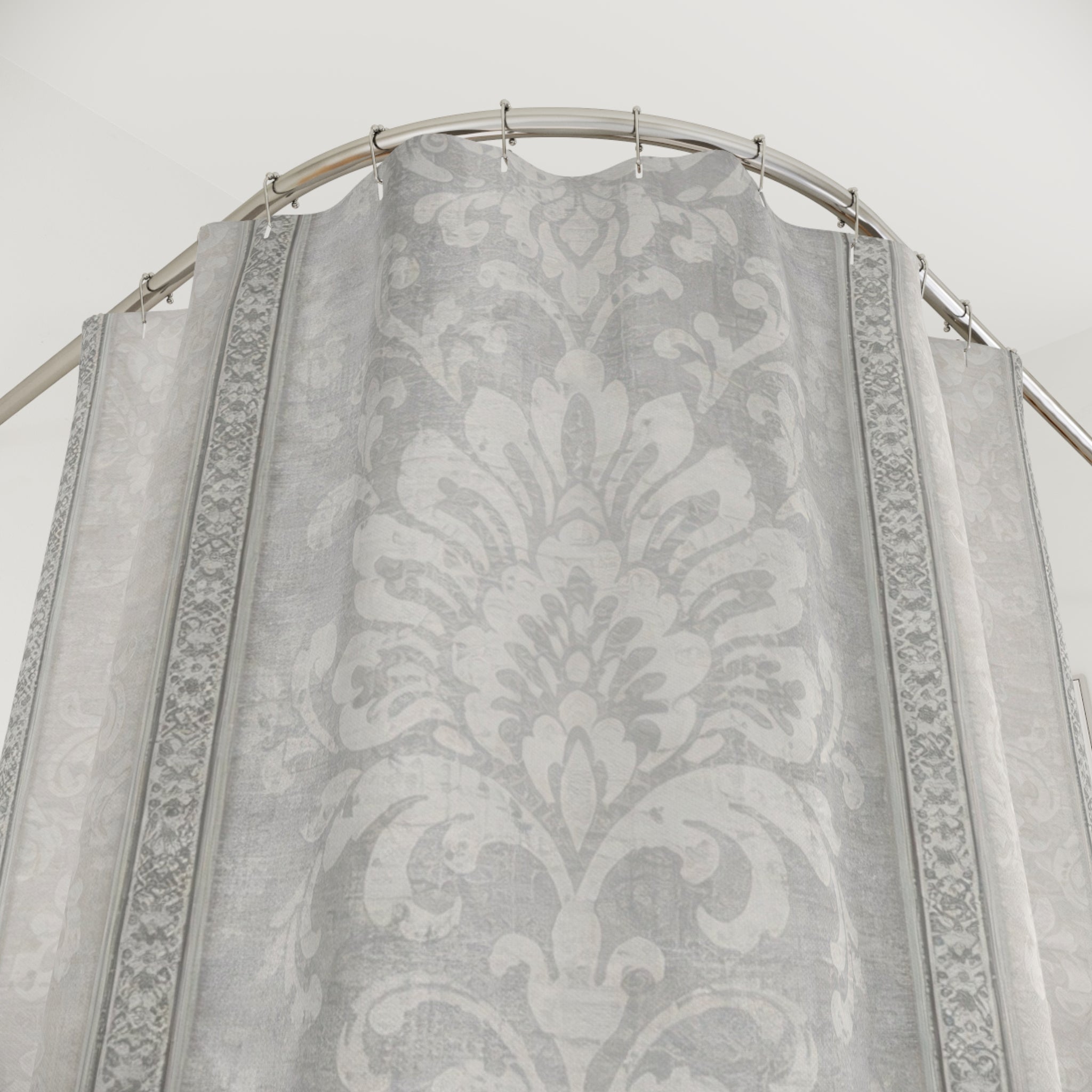 Grey Damask Shower Curtain — Striped Medallion