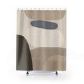 Abstract Shower Curtain, Blue Grey Neutral Shape Pattern, Beige Modern Bathroom Decor, Soft Minimal Guest Bath Art Style