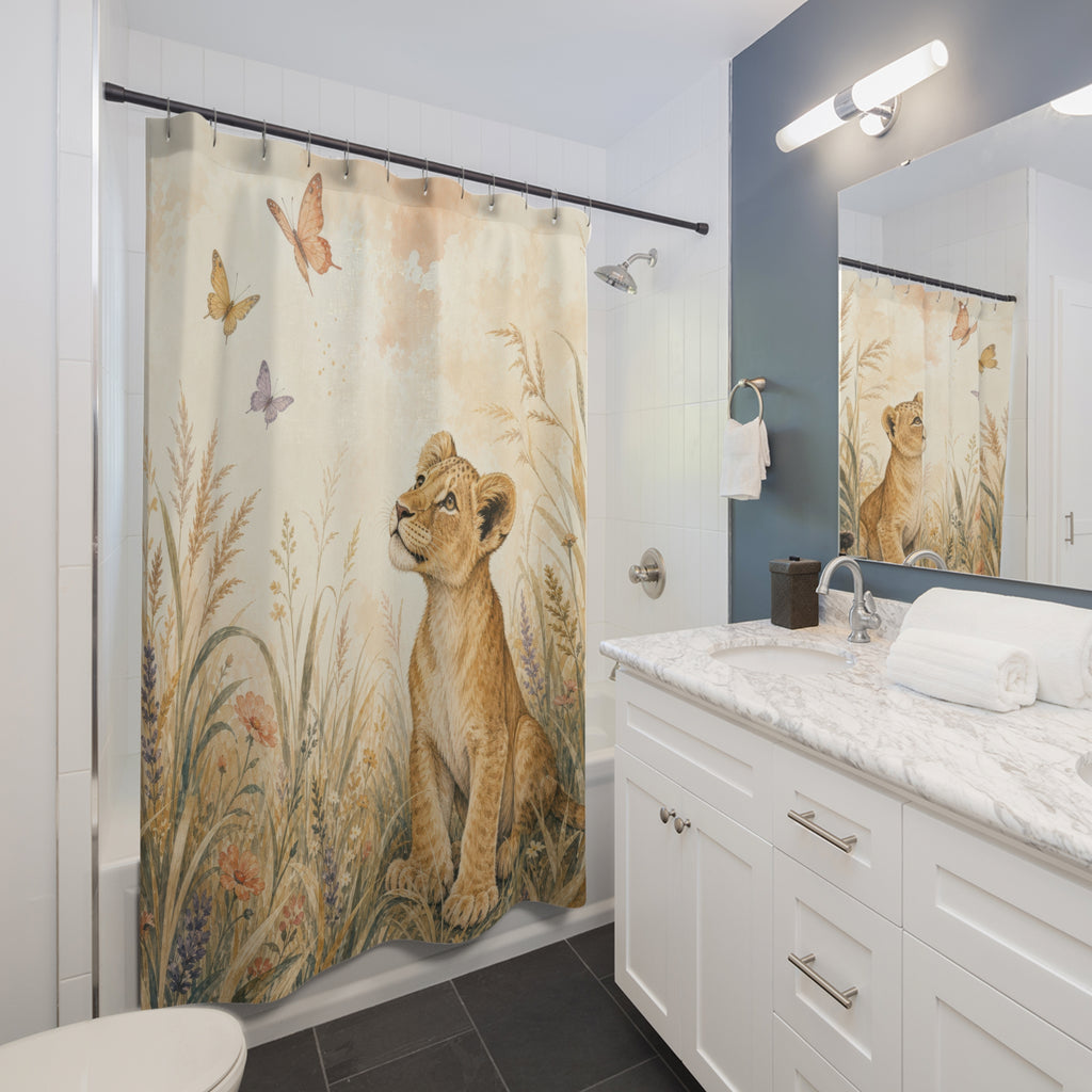 Sweet Lion Cub Animal Scene Shower Curtain