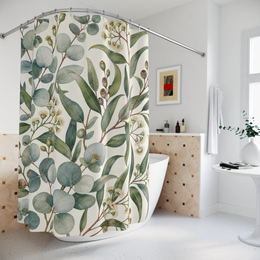 Blue Green Botanical Leaf Shower Curtain