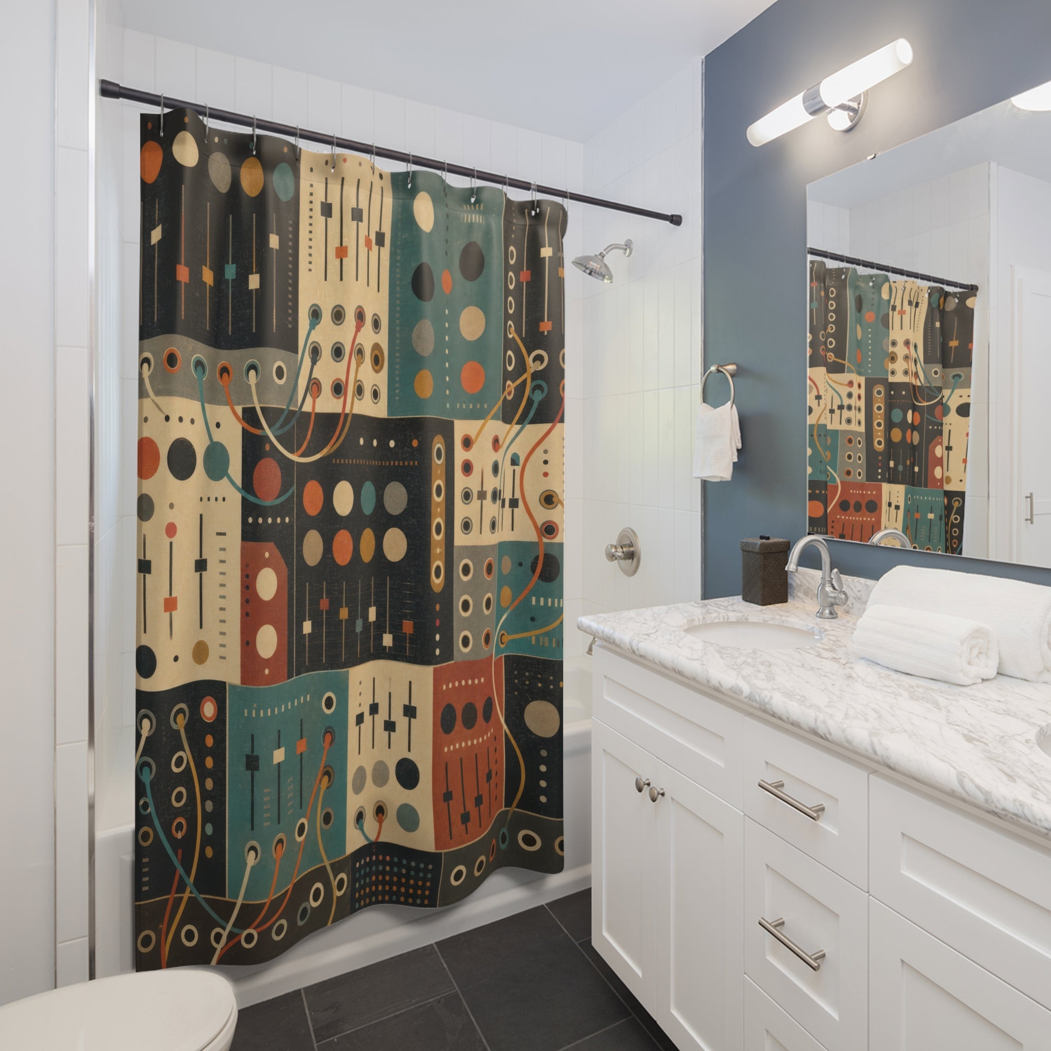 Retro Synth Panel Geometric Shower Curtain